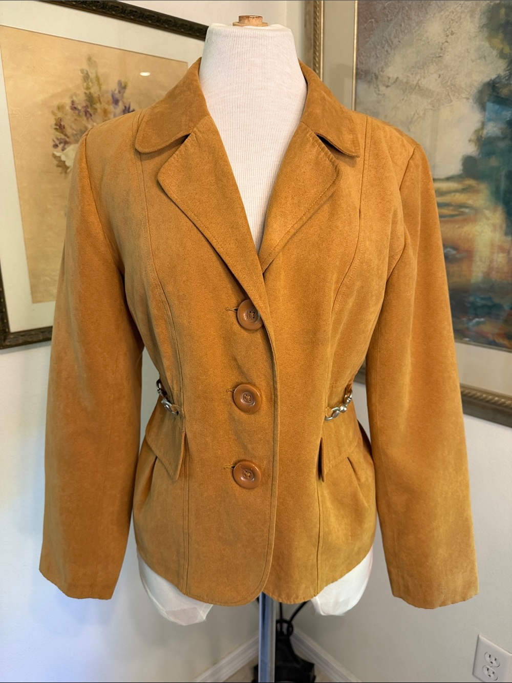 JACKET - Studio Works Camel Faux Suede Jacket w/Metal Accents Size 8